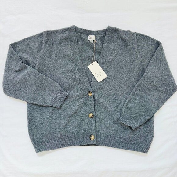 A New Day Target grey gray vneck button cardigan NEW NWT size L large - Picture 2 of 4